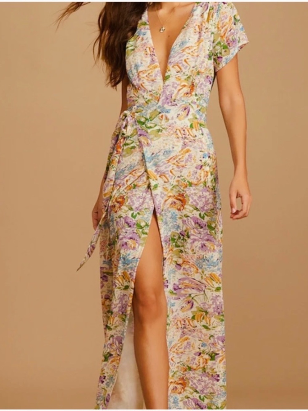 Lulus Feels Magical Ivory Floral Print Wrap Maxi Dress